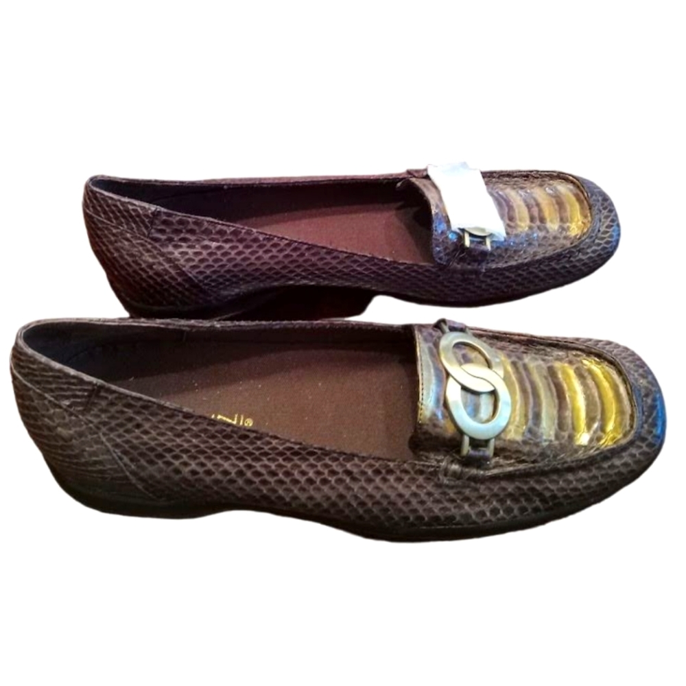 NWOT | Bellini Women Barcelona Snakeskin Leather Brown Loafers Flats Shoes Sz 9M